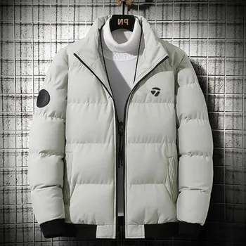 Kış erkek Golf Ceketleri Standı Yaka Moda Trendi Rahat Rüzgarlık Kore Erkek Golf kıyafeti Kalınlaşmak Sıcak Tutmak Pamuk Aşağı Palto 1