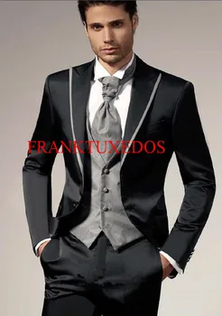 Özel Yapılmış Damat Smokin Yaka En Iyi erkek Takım Elbise Sağdıç maillot homme Damat Düğün Balo Suits (Ceket + Pantolon + Yelek + Kravat)
