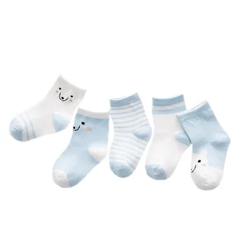5 Çift / grup Bebek Çorap Çizgili Yumuşak Pamuklu Bebek Çorap Sevimli Desen Çocuk Çorap Bebek Erkek ve Kız Çorap