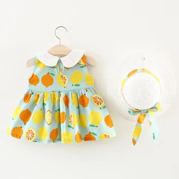 AmyaBaby Bebek Kız Parti Elbise Kolsuz Peter Pan Yaka Limon Baskı Bebek Kız Yaz Elbiseler Doğum Günü Bebek Giyim 2020 1