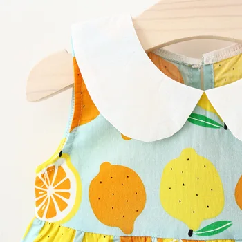 AmyaBaby Bebek Kız Parti Elbise Kolsuz Peter Pan Yaka Limon Baskı Bebek Kız Yaz Elbiseler Doğum Günü Bebek Giyim 2020 3