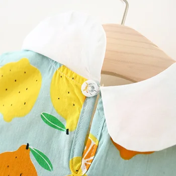 AmyaBaby Bebek Kız Parti Elbise Kolsuz Peter Pan Yaka Limon Baskı Bebek Kız Yaz Elbiseler Doğum Günü Bebek Giyim 2020 5