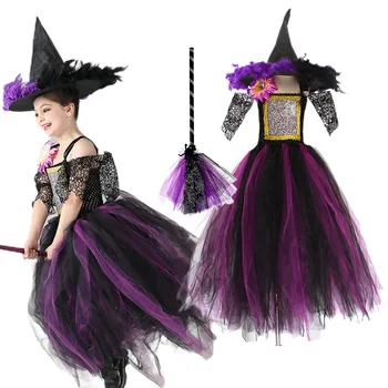 Bebek Kız Cadılar Bayramı Tutu Elbise Şapka İle Çocuklar Cadılar Bayramı Cosplay Parti Vestidos Fantezi Kötü Şeytan Kostüm 2-10Years