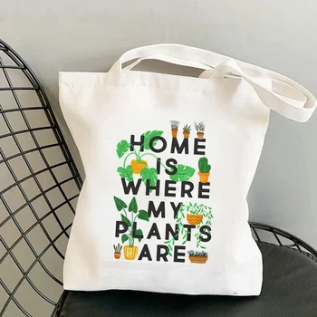 Shopper Ev Nerede Benim Bitkiler Baskılı Tote Çanta Kadın Harajuku Alışveriş Çantası Kız Omuz alışveriş çantası Bayan Kanvas Çanta
