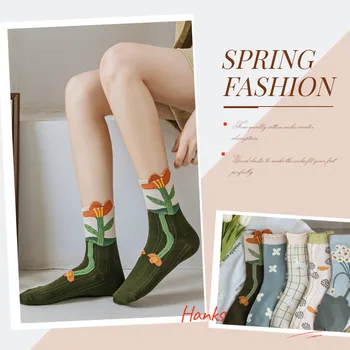 Kore Tarzı Moda Kadın Çorap Rahat Nefes Antiskid Çorap Kadın Çiçekler Renk Çeşitliliği Kolej Tarzı komik çoraplar Kızlar
