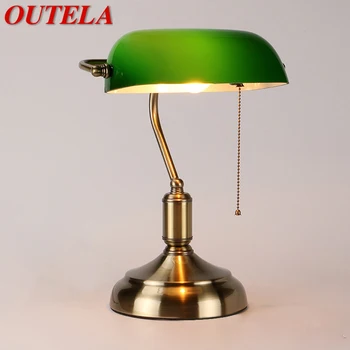 OUTELA Klasik Masa Lambası Basit Tasarım LED Yeşil Cam Çekme Anahtarı masa ışığı Dekor Ev Oturma Odası Yatak Odası Başucu 0