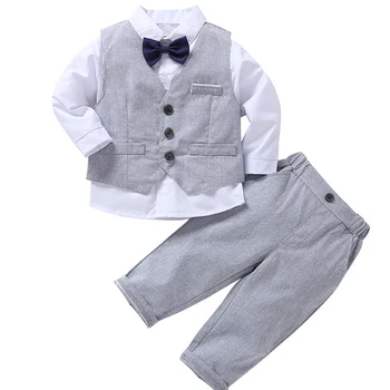 2022 Yeni Çocuk Giysileri Erkek Takım Elbise Uzun Kollu Bebek Kostüm Resmi Elbiseler Gömlek + Yelek + Pantolon 3 Adet Yürümeye Başlayan Çocuk Kıyafetler 1-5 Yıl