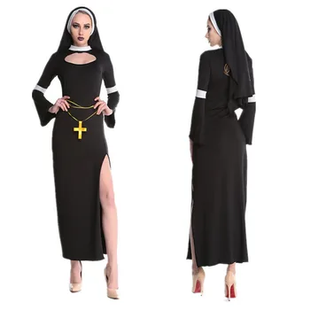 Cadılar bayramı Kadın Rahip Cosplay Kostüm Rahibe Cosplay Manastır Elbise Oyunu Elbise Çapraz Rahip Elbise Paskalya Parti COS Giyim 0