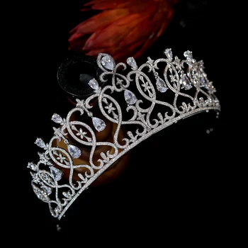 Retro Tiaras ve Taçlar Avrupa Gelinler Düğün Saç Aksesuarları Kadınlar Için Tam Zirkonya Kraliçe Büyük Diadem Bantlar 4