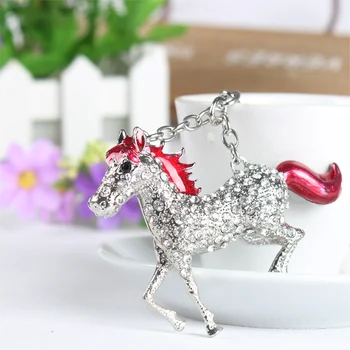 Güzel Kırmızı At Run Dörtnala Sevimli Kristal Charm Çanta Çanta Araba Anahtarı Anahtarlık Anahtarlık Parti Düğün doğum günü hediyesi