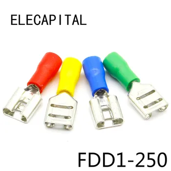 FDD1-250 Dişi İzoleli Elektrik Sıkma Terminali 22-16 AWG Konnektörler kablo tel Konektörü 100 adet / paket FDD1. 25-250 FDD
