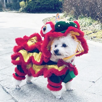 Xingshi Canavar Nian Pet Kitty Aslan Dans Elbise Kış Yeni Yıl Köpek Bahar ve Sonbahar Giysileri Kış Kedi ve Kedi