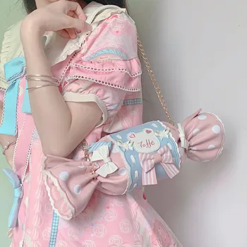 Güzel Lolita Kız basit omuz çantası Şeker Dalga Noktası İlmek Çanta Bebek İtabag Yaz Tatlı Sevimli Kızlık PU askılı çanta