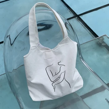 Kadın büyük el çantası Çantası Tuval Sanat Kitapları Kore Günlük Alışveriş Çantaları Ins Öğrenciler Kitap Çantası Kullanımlık Katlanabilir Çanta omuzdan askili çanta Bayanlar