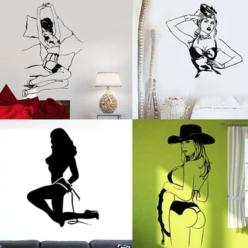 Güzel Seksi Pin Up Kız Kadın Hostes duvar çıkartmaları Vinil Çıkartmaları Dekor Ev Odası Iç Tasarım Sanat Resimleri Yatak Odası için 0