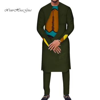 Afrika Giysi Erkekler için Uzun Kollu Dashiki Elbise Gömlek ve Pantolon Afrika Baskı Resmi Parti erkek Slim Fit Afrika Takım Elbise WYN949 3