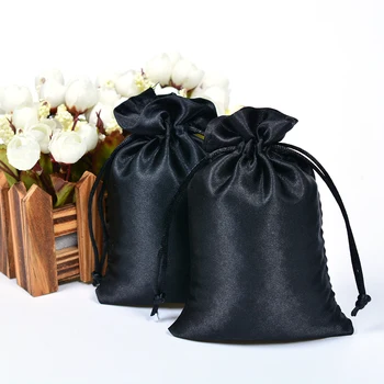 Siyah Takı Ambalaj saten büzme ipi Çanta Organze hediye çantası Takı Şeker Depolama Parti Malzemeleri Ambalaj Çantası 50 adet