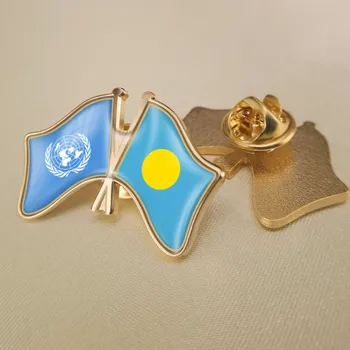 Birleşmiş Milletler ve Palau Çapraz Çift Dostluk bayrakları broş Rozetleri Yaka İğneler 0