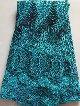 5 Yards / pc sıcak satış kraliyet mavi fransız file dantel nakış afrika örgü dantel boncuklu kumaş elbise için LN1-6 4