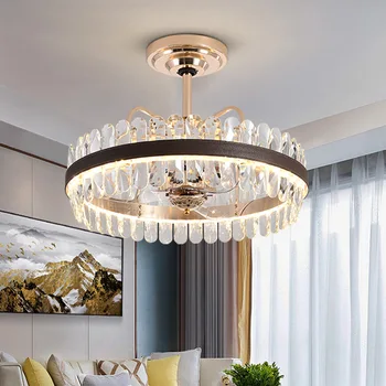 Amerikan Akıllı kristal fan lambası Led tavan ışık görünmez nordic ışık Lüks oturma odası Ev Dekor İçin Fan avize 0