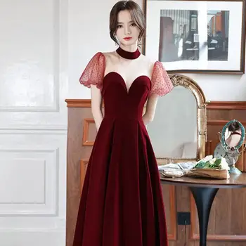 Chiense QİPAO Yeni Perspektif Elbiseler Balo Elbise Bordo Seksi Cheongsam Kadın Prenses Akşam Parti Kıyafeti Örgü Pilili Vestidos