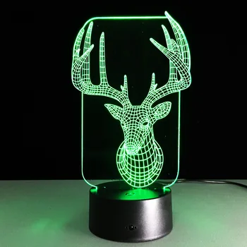 7 Renkli USB sevimli 3D noel geyik yatak odası Lampe ofis ev dekorasyon masa masa lambası çocuk gece ışıkları noel hediyesi 0