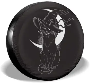 Dujıea Siyah Kedi Sivri cadı şapkası yedek lastik kılıfı, Evrensel Tekerlek lastik kılıfı Su Geçirmez Toz Geçirmez Lastik Koruyucular