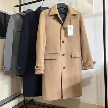 Garaouy 2023 Bahar Erkek Çıkarılabilir Yelek Yün Palto Gevşek Casual Vintage Palto Erkek Basit İş İş Orta uzunlukta Ceketler 1