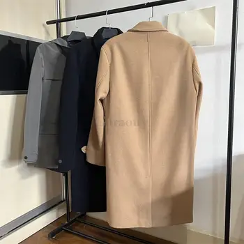 Garaouy 2023 Bahar Erkek Çıkarılabilir Yelek Yün Palto Gevşek Casual Vintage Palto Erkek Basit İş İş Orta uzunlukta Ceketler 3