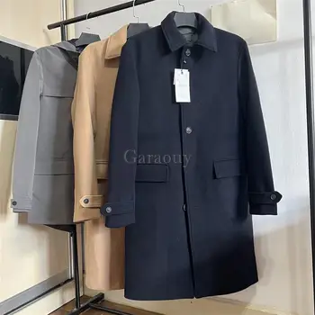 Garaouy 2023 Bahar Erkek Çıkarılabilir Yelek Yün Palto Gevşek Casual Vintage Palto Erkek Basit İş İş Orta uzunlukta Ceketler 5