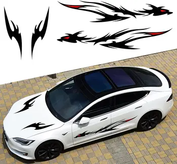 Araba Kaput Vücut Alev Ejderha Totem Kişilik Çekme Çiçek Modifikasyonu Dekoratif Çıkartmalar 4 ADET (Siyah) araba Çıkartması Araba Sticker