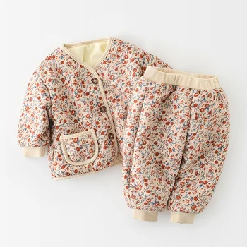 LZH Bebek Kız Giyim Sonbahar Kış Uzun Kollu Takım Elbise 2022 Yeni Sıcak Tutmak Artı Kadife kızın Kalın Baskılı Seti 2 parça 0-3 Yıl