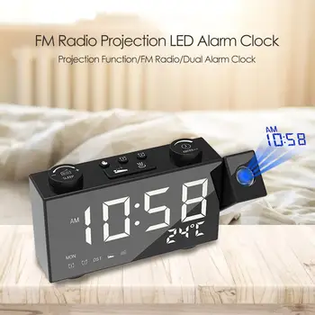 Dijital alarmlı saat Saat SB / pilli LED Saat FM Radyo Termometre Fonksiyonu Akıllı Projeksiyon Parlaklık Ayarlanabilir