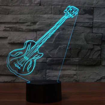 Serin Rock Gitar Modeli 3D Görsel Gece Lambası LED 7 Renk Değiştirme Dokunmatik uzaktan kumandalı anahtar Masa Lambası USB Uyku Aydınlatma yatak odası dekoru