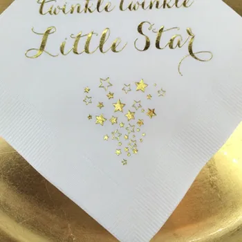 Twinkle Little Star Öğle Yemeği Peçeteler Bebek Duş Doğum Günü ÖĞLE YEMEĞİ BOYUTU Peçeteler Beyaz Parlak / Metalik Altın Folyo Baskı 0