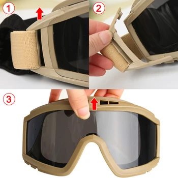 Yeni Airsoft Taktik Gözlük 3 Lens Rüzgar Geçirmez Toz Geçirmez Çekim Motokros Motosiklet Dağcılık Gözlük CS Güvenli Koruma 2