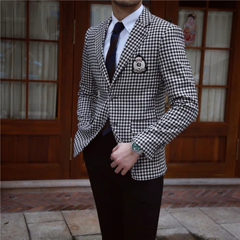 2022 Erkek Giyim Moda İngiliz High-end Kaliteli Eğlence Takım Elbise İngiliz Ekose genç ceketi beyler Blazer Artı Boyutu Kostümleri 2