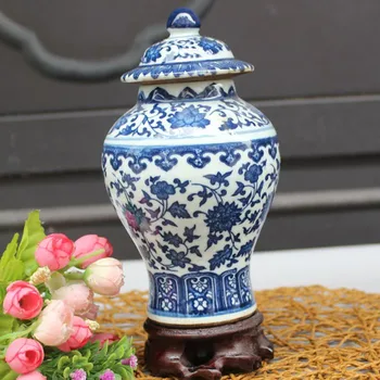 Çin klasik mavi ve beyaz porselen vazo antika masa üstü porselen vazo antika otel restoran depolama tankı ev dekor 0