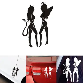 16 * 11cm MELEK ŞEYTAN seksi kız eğlenceli kişilik araba Sticker çıkartma araba Styling siyah/beyaz 0