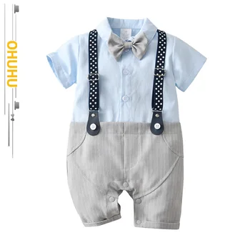 2022 Yaz Yeni Erkek Bebek Beyefendi Takım Elbise İnce çocuk giyim Seti Tek Parça Kayış Bebek Giysileri 3348