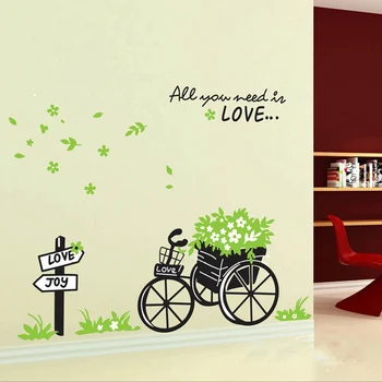 Romantik Çiçek bisiklet Aşk Duvar Sticker yatak odası Oturma odası Arka Plan Ev dekorasyon çıkartmaları duvar resmi sanat Çıkartmaları posteri