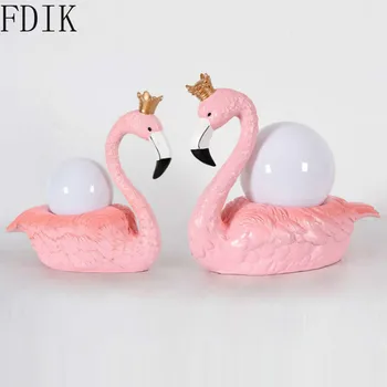 Modern hayvan masa lambası yatak odası başucu lambası romantik İskandinav sevimli Flamingolar lambaları iç mekan ev dekorasyonu gece ışıkları fikstür
