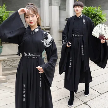 Çift Hanfu Ejderha Nakış Kadın Kimono Elbise Erkekler Kadınlar Samurai Kostüm Cosplay Hırka Parti Çin Geleneksel Giysiler 0