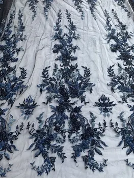 High-end 3D el yapımı kristal taş boncuklu kumaş nakış kumaş / Afrika dantel Dikiş gece elbisesi / düğün elbisesi
