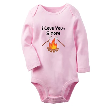 Seni Seviyorum S'more Şenlik Ateşi Marshmallow Sevimli Bebek Tulum Bebek Erkek Kız Eğlenceli Baskı Bodysuit Çocuklar Bebek Uzun Kollu Tulum
