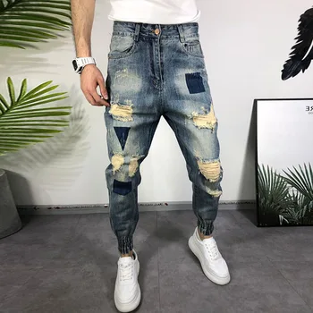 Toptan 2021 Moda Rahat sokak hip hop Büyük delik dilenci kot moda marka yıkanmış ince bacak pantolon öğrenci denim kot