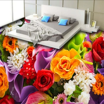 Beibehang Özel 3D duvar kağıdı Güzel HD Gül rengi çiçekler banyo 3d döşeme boyama 3d döşeme papier peint duvar fotoğraf 0