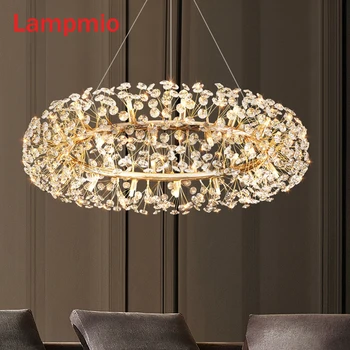 Lampmio Altın yuvarlak kristal 1 M kolye ışıkları yemek odası için 80 CM Otel Salonu Villa Cilalar 50 CM 60 CM LED tel Hanglamp