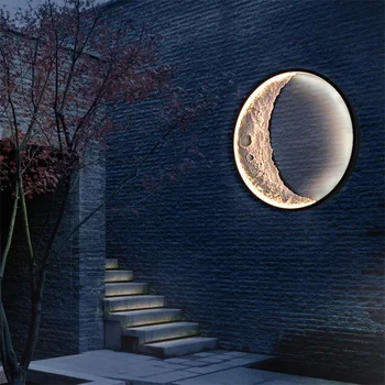 Açık Su Geçirmez duvar ışıkları Modern Sundurma Dış aplikleri Merdiven Koridor Bahçe Duvar Lambası Ay Şekli dekorasyon için duvar boyaması