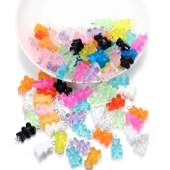 10 adet/grup Şeker Renk Reçine Mini Ayı Takılar Sevimli Küpe Kolye Kolye Bilezik DIY Takı Yapma Aksesuarları
